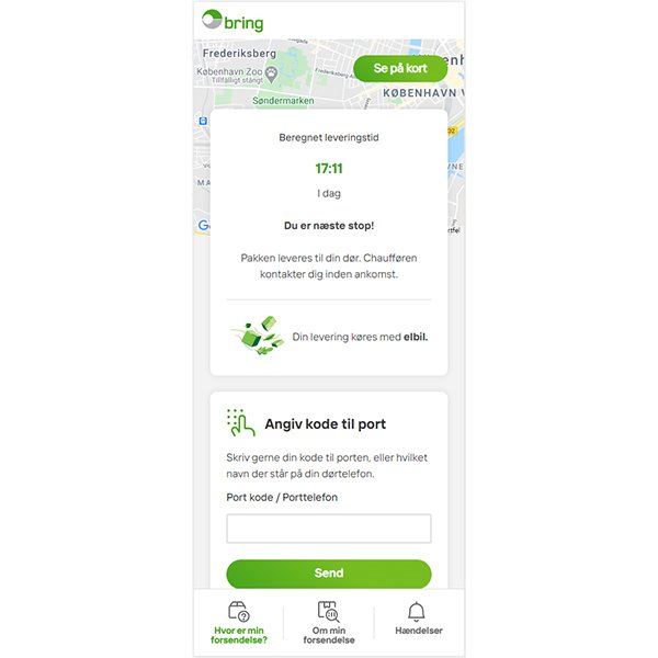 Brings digitale brugerplatform, der viser, hvor grøn leveringen er.