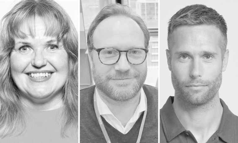 En dame og to mænd afbildet til et Black Friday-webinar