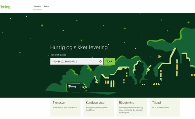 Skærmbillede av sporing på bring.dk