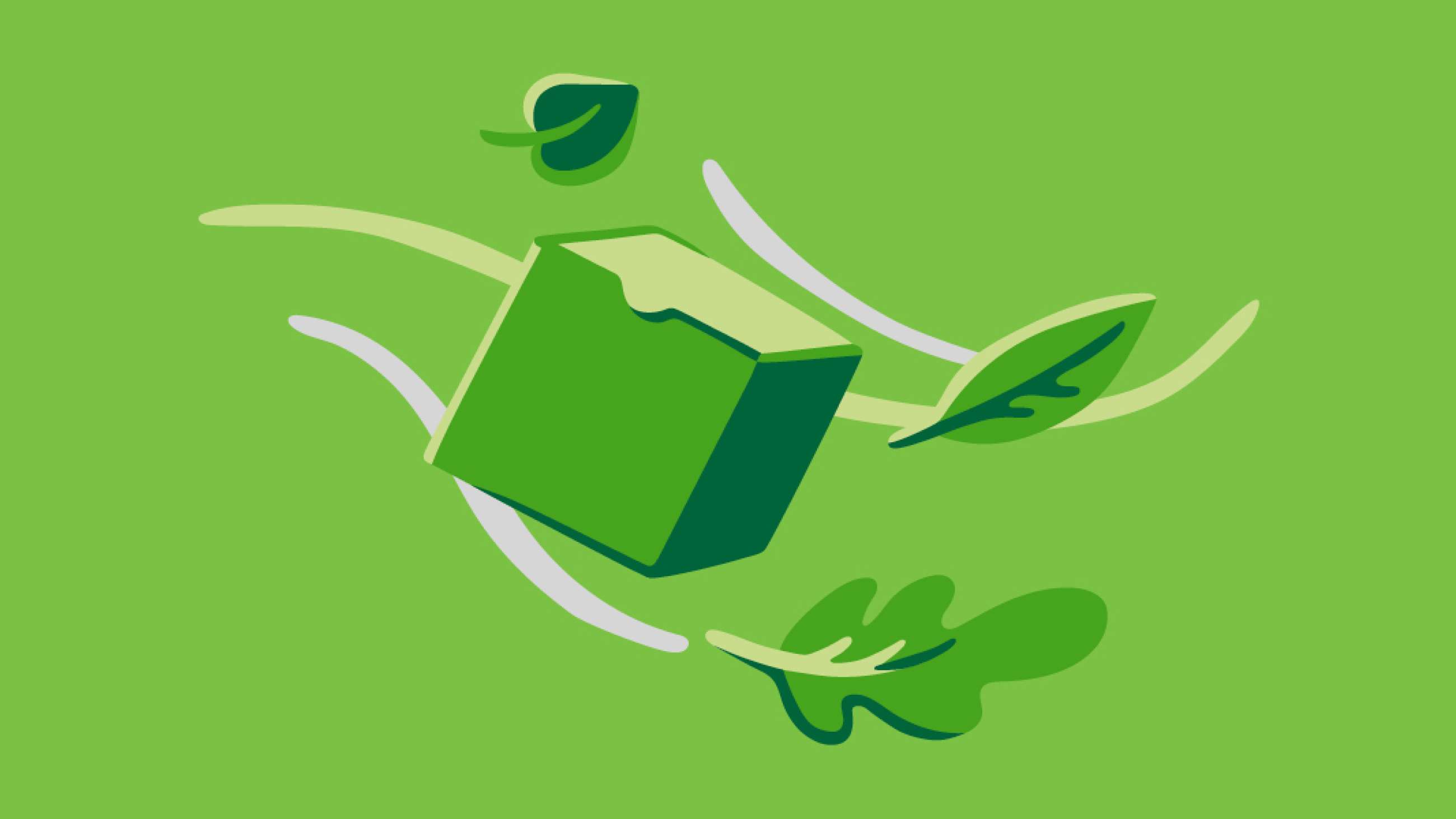 Grøn illustration af pakke og blade