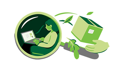 Illustration af en netkunde, der bestiller hjem en pakke.