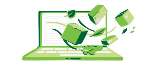 Illustreret billede af pakker, der flyver ud af en bærbar computer.