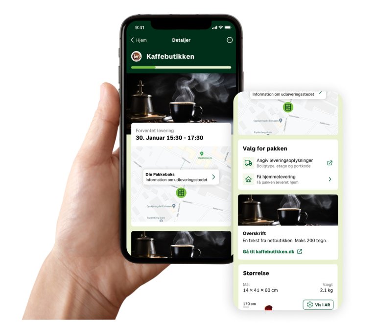 Mobiltelefon, der viser billeder fra en app
